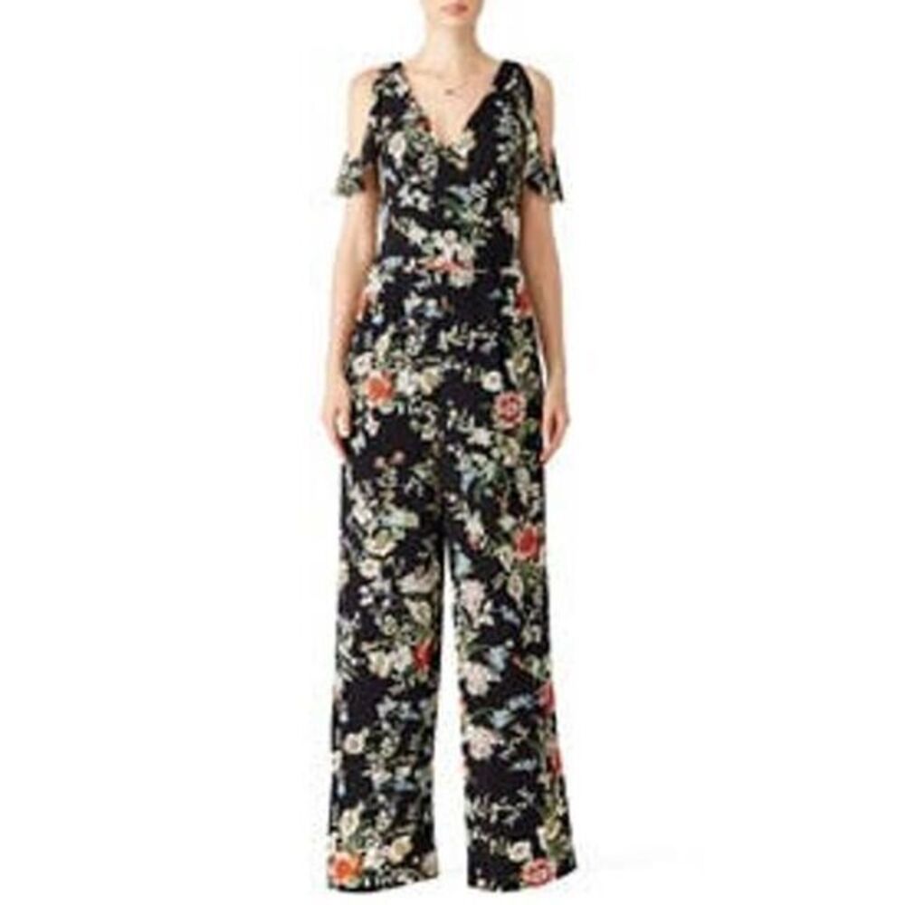 SLATE & WILLOW Black Floral Cold Shoulder Jumpsuit